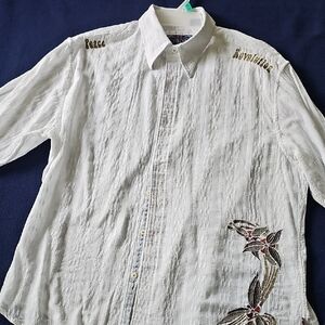 English Laundry White Men’s Embroidered Button-Down Shirt